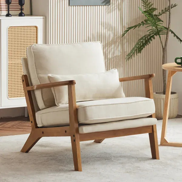 Mid-Century Modern Accent Chair | Oak Wood Frame | Linen-Cotton Upholstery | 4 Colours