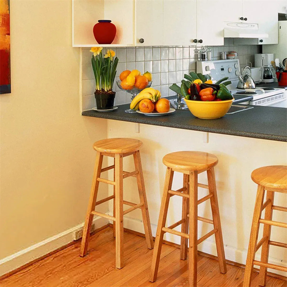 Nordic Solid Wood High Bar Stool — Bistro Counter Stool for Kitchen & Bar