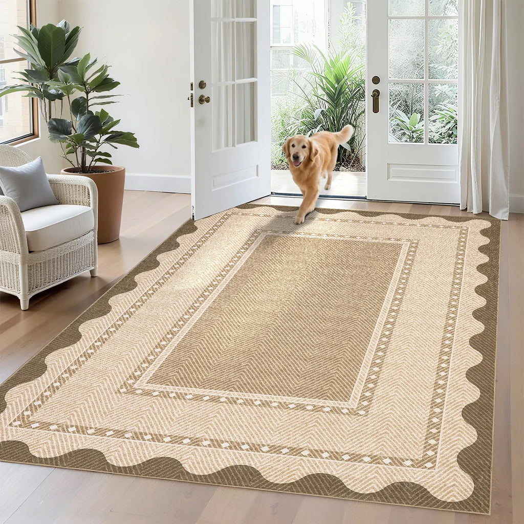 Modern Washable Area Rug — Low Pile, Non-Slip Rubber Backing, Stain Resistant