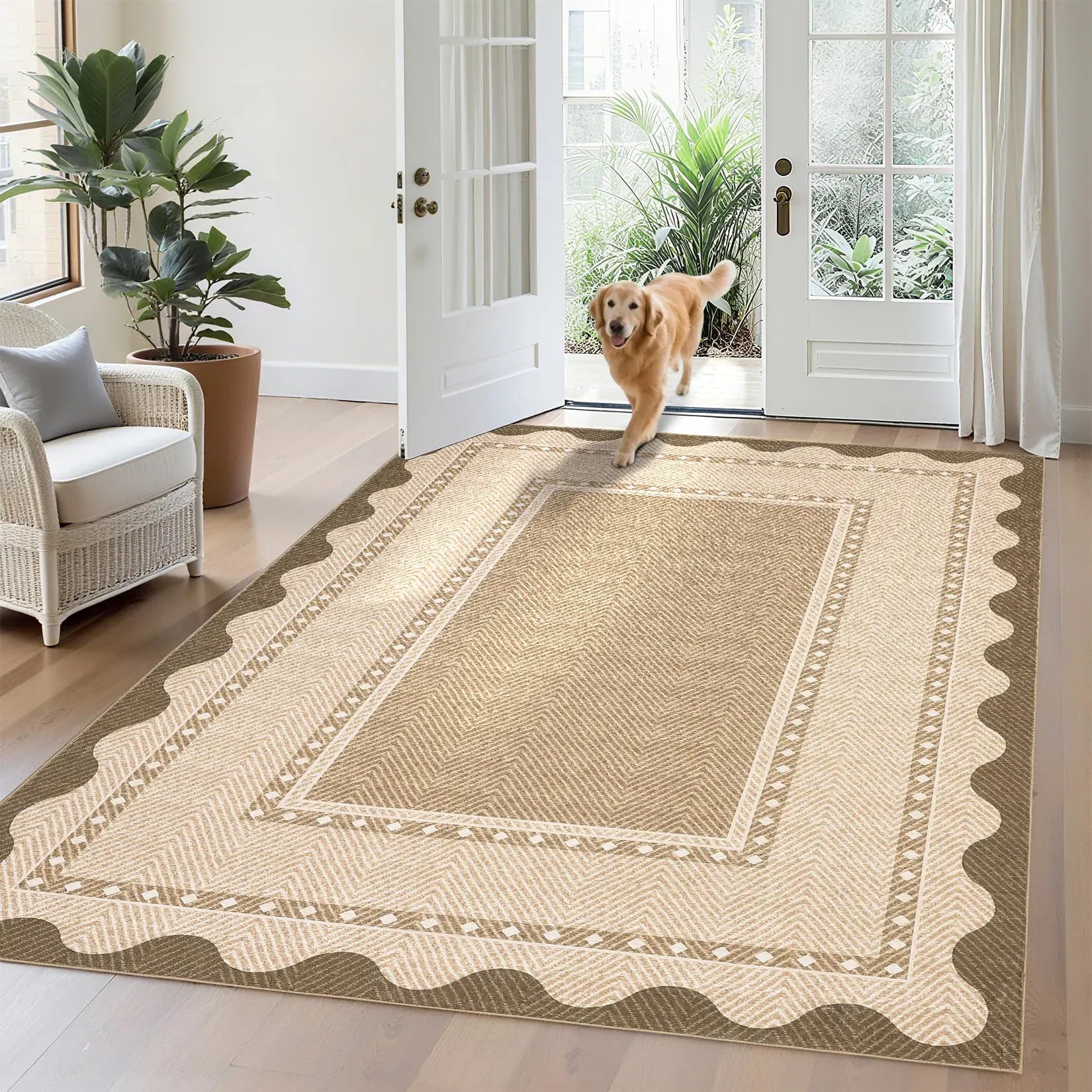 Modern Washable Area Rug — Low Pile, Non-Slip Rubber Backing, Stain Resistant