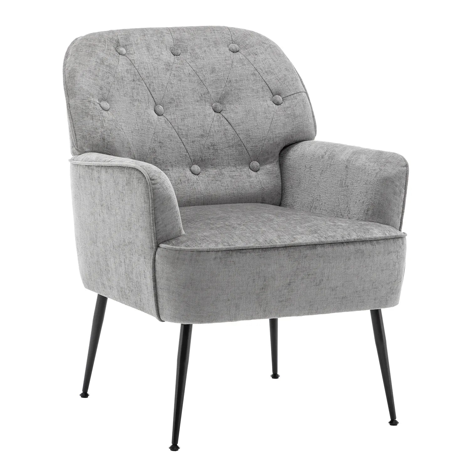 Modern Classic Upholstered Lounge Chair — Chenille Fabric, Button Detail, Grey, Beige or Yellow