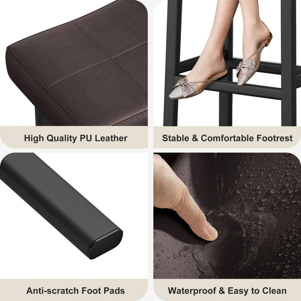 Bar Stools Set of 2 — Backless Saddle Counter Stools in PU Leather for Kitchen & Bar