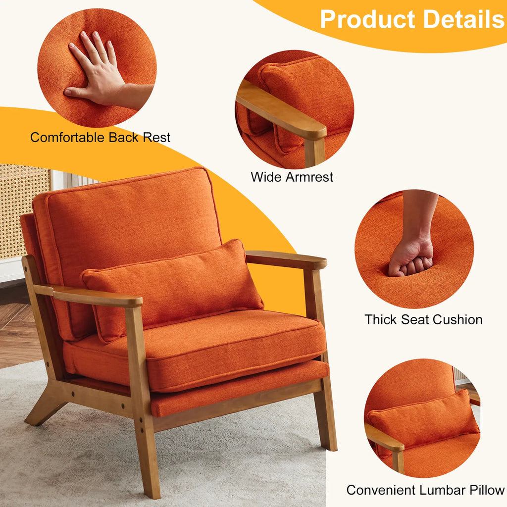 Mid-Century Modern Accent Chair | Oak Wood Frame | Linen-Cotton Upholstery | 4 Colours