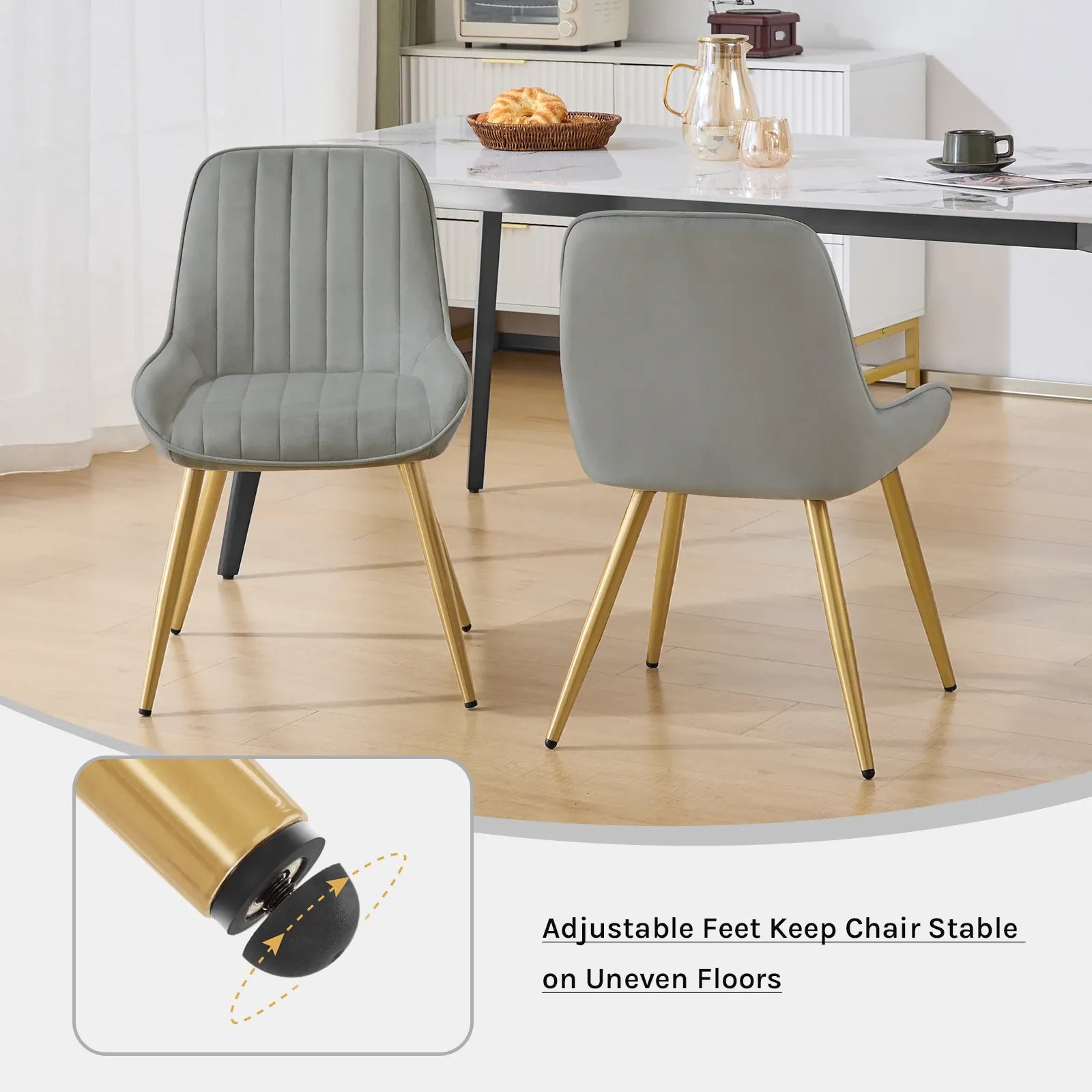 Lestarain Upholstered Dining Chairs | Set of 2 | Faux Leather & Velvet | Metal Legs