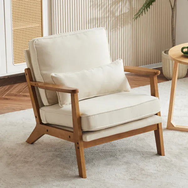 Mid-Century Modern Accent Chair | Oak Wood Frame | Linen-Cotton Upholstery | 4 Colours