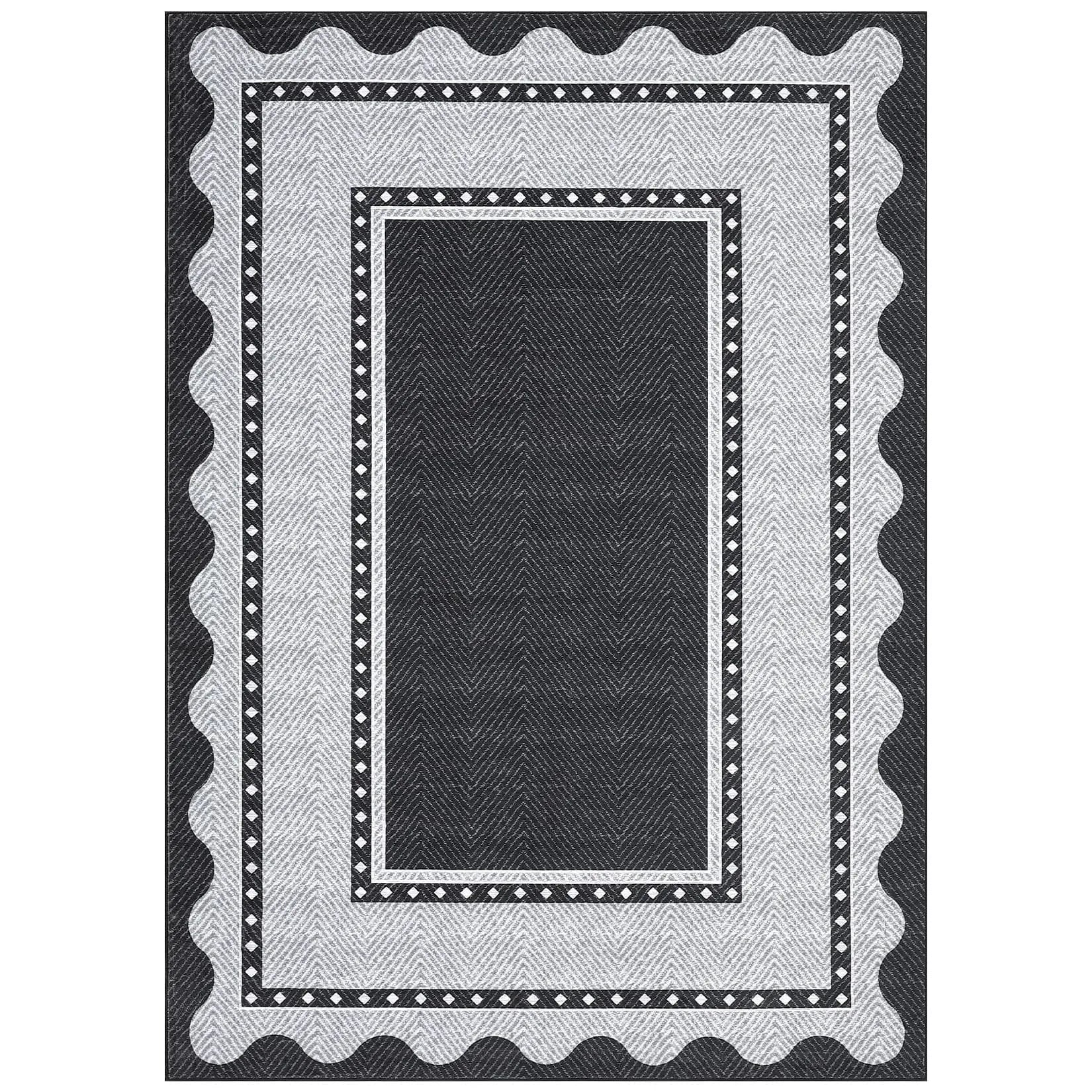 Modern Washable Area Rug — Low Pile, Non-Slip Rubber Backing, Stain Resistant