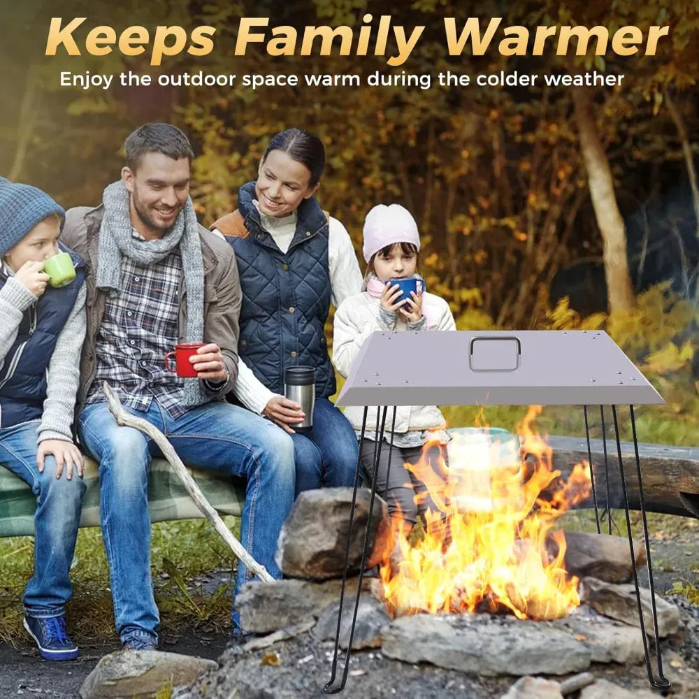 Fire Pit Heat Deflector — Stainless Steel, Foldable, 24” | Pushes Heat Down & Out