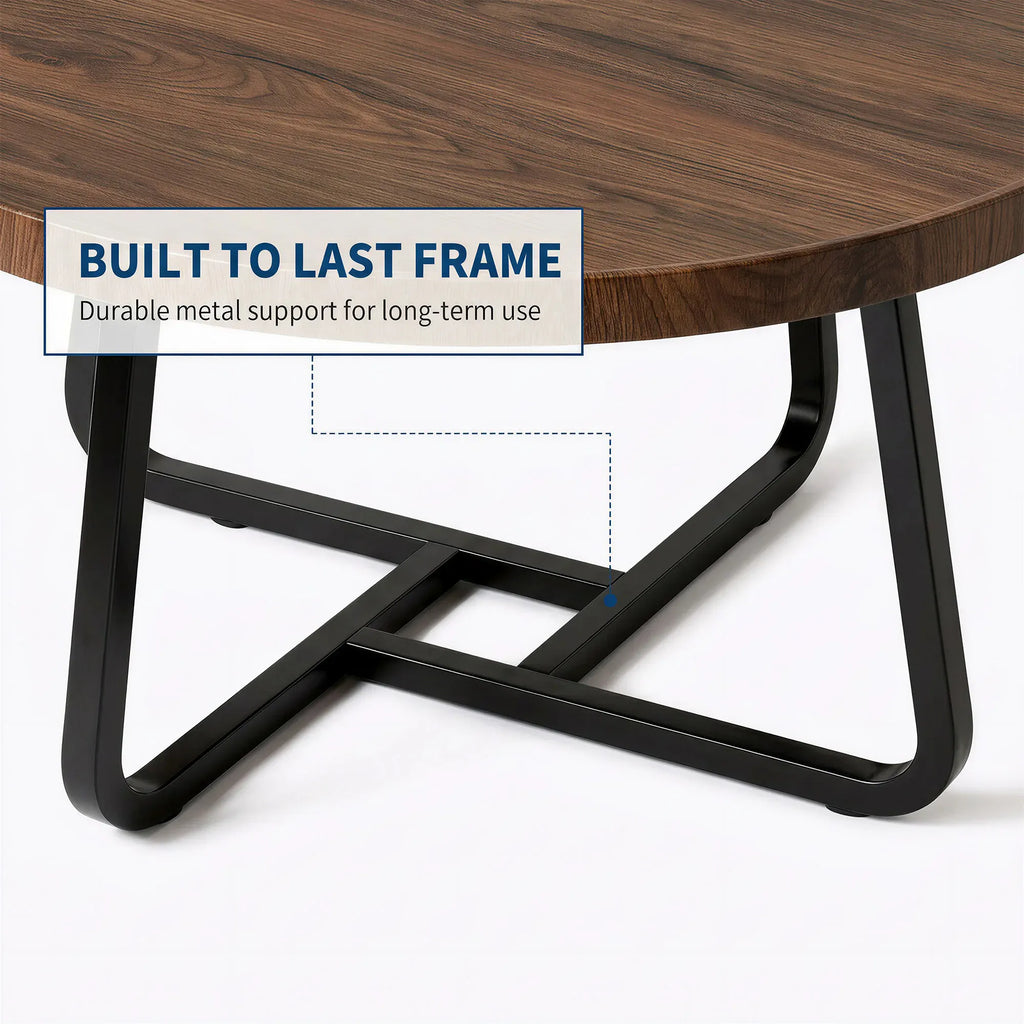 Round Coffee Table — Modern Small Side & End Table with Metal Frame, 50x50x38cm