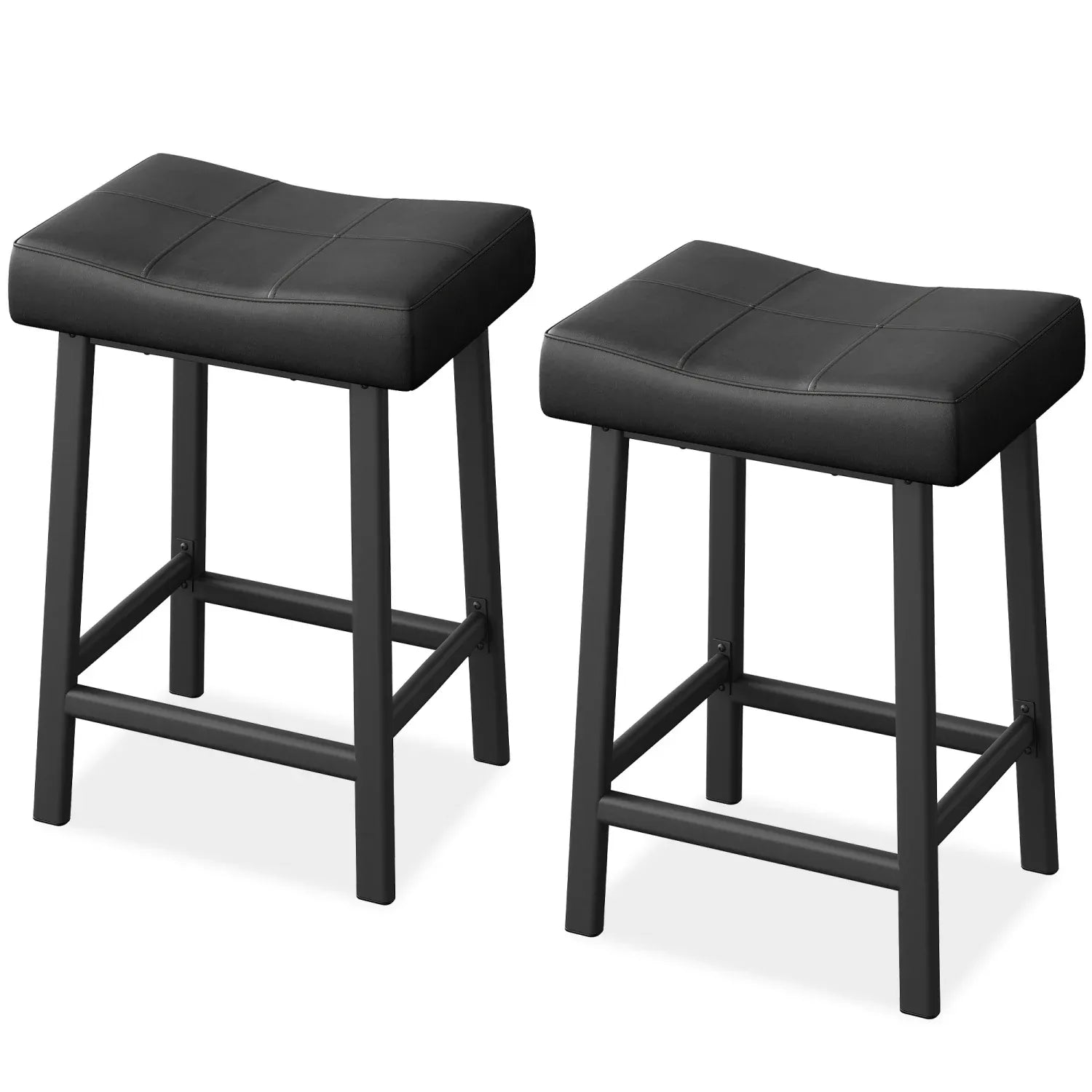 Bar Stools Set of 2 — Backless Saddle Counter Stools in PU Leather for Kitchen & Bar