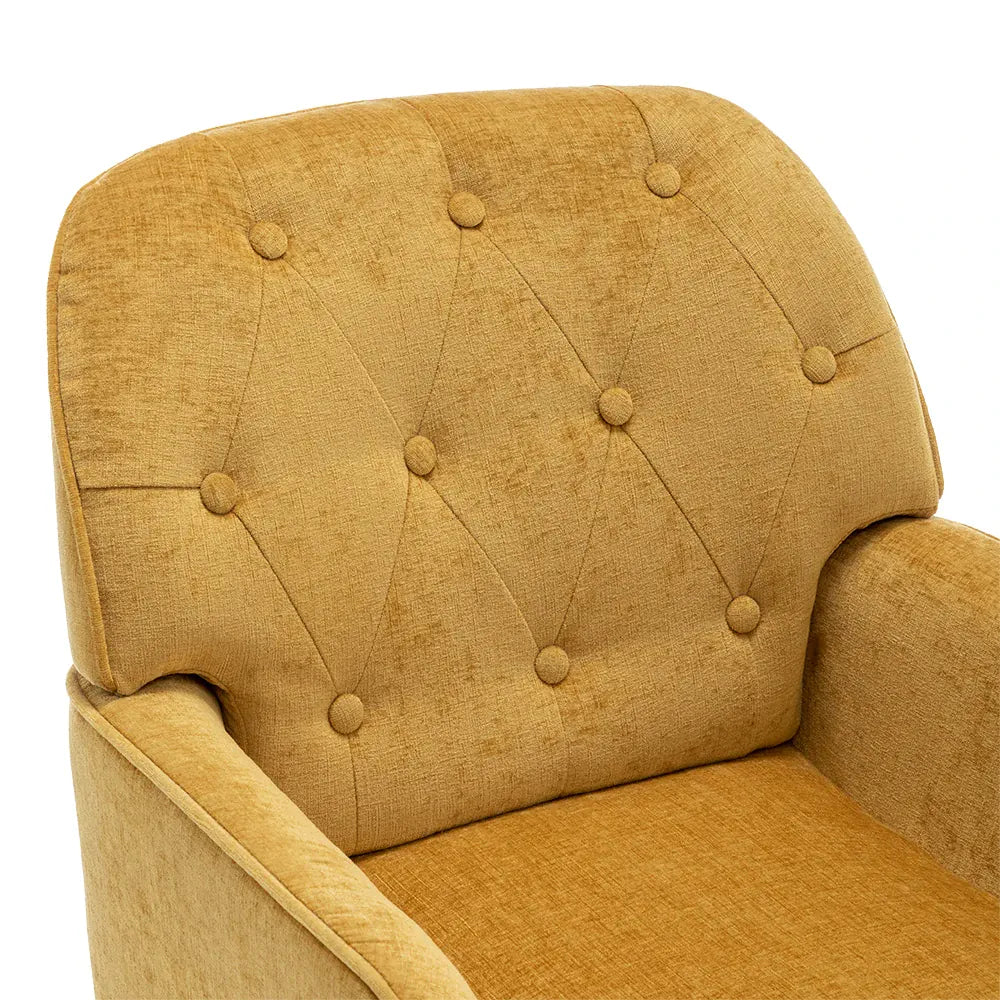 Modern Classic Upholstered Lounge Chair — Chenille Fabric, Button Detail, Grey, Beige or Yellow