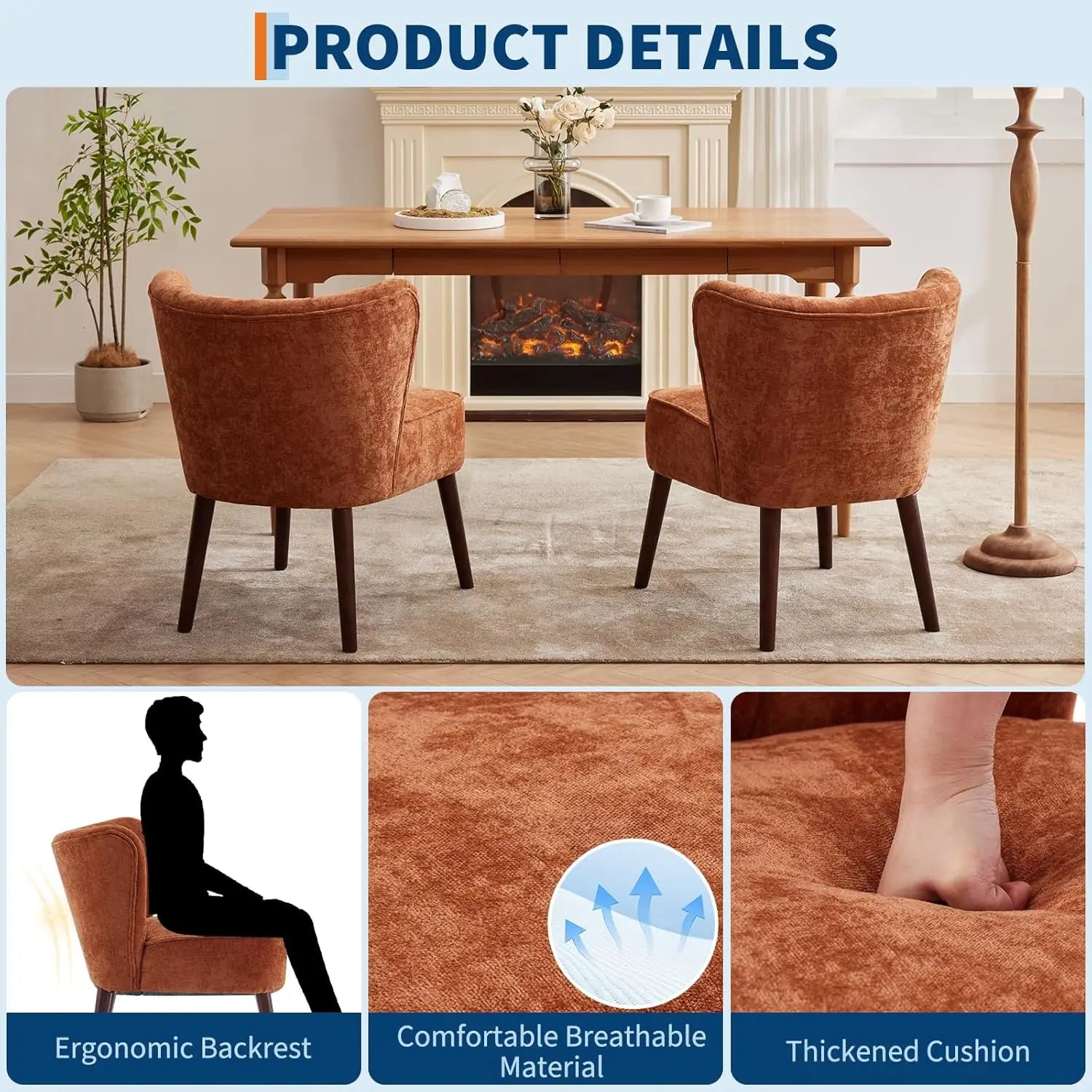 Modern Armless Accent Chair — Tufted Linen Back, Solid Wood Legs, Living Room & Bedroom