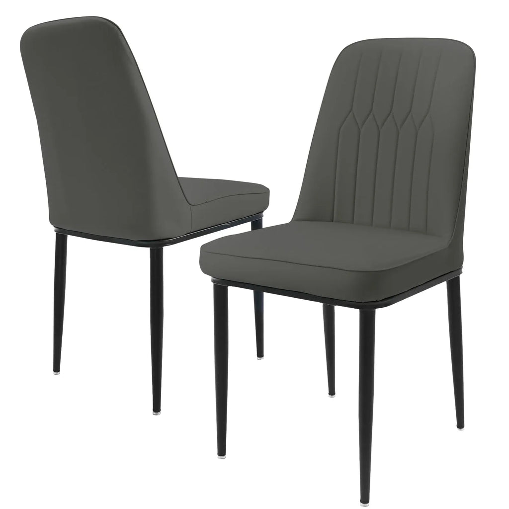 Durrafy Modern High Back Dining Chairs | Set of 2 | Faux Leather | Light Grey & White