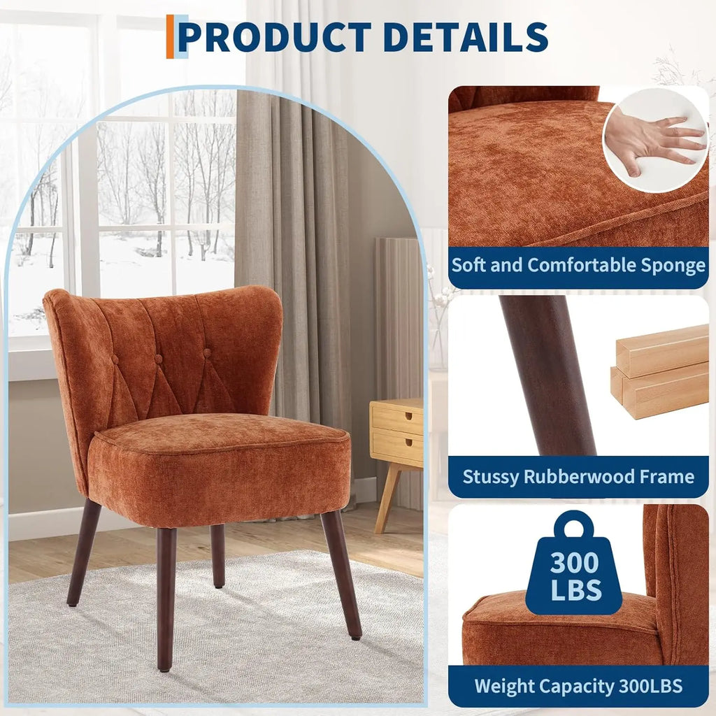 Modern Armless Accent Chair — Tufted Linen Back, Solid Wood Legs, Living Room & Bedroom