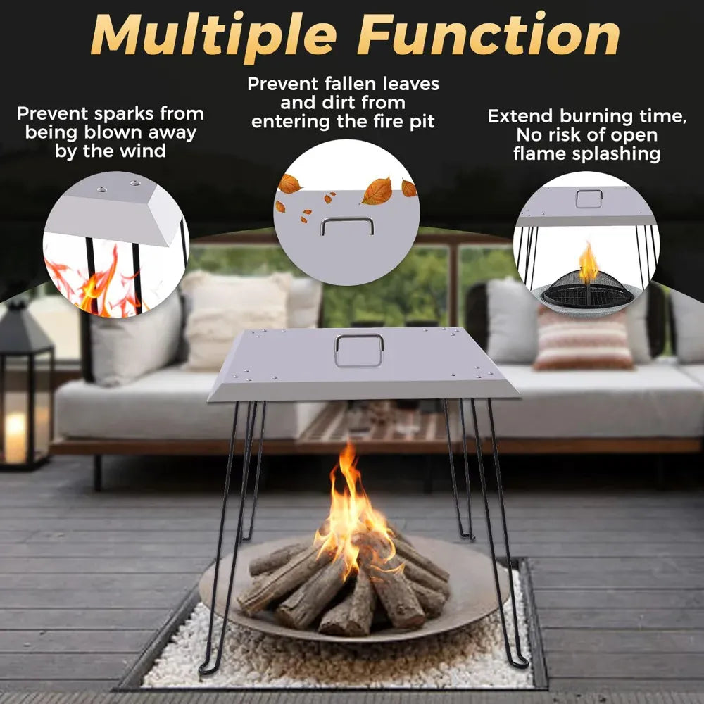 Fire Pit Heat Deflector — Stainless Steel, Foldable, 24” | Pushes Heat Down & Out