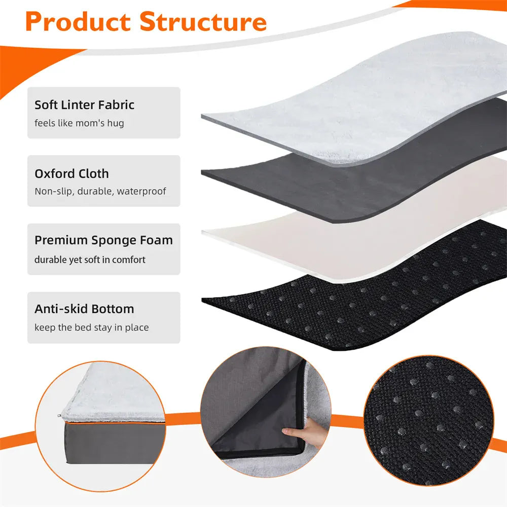Premium Large Orthopedic Memory Foam Dog Bed Waterproof Pet Dog Crate Jumbo Mattress with Orange Trim Washable Water Resistant