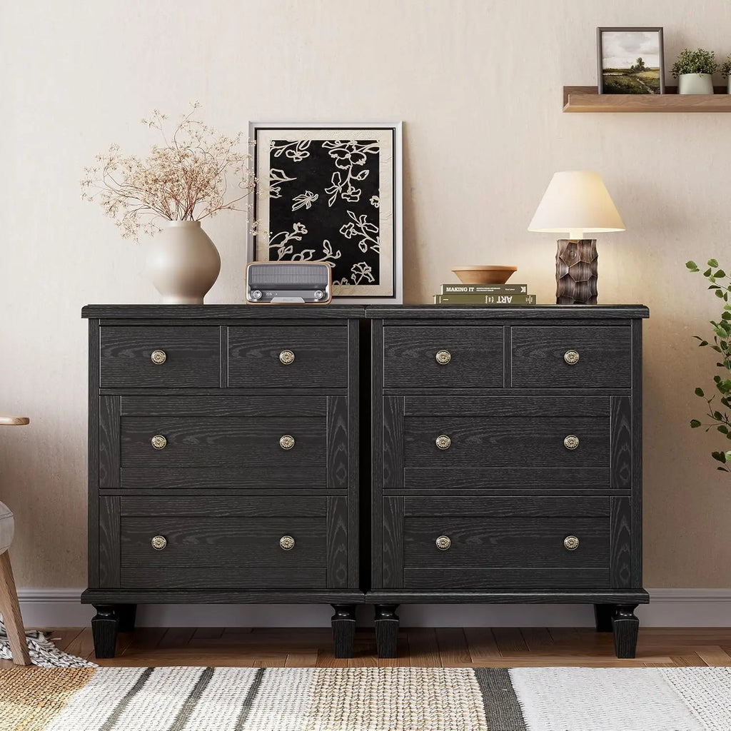 4 Drawer Vintage Dresser — Carved Handles, Tapered Legs & Wood Chest of Drawers for Bedroom