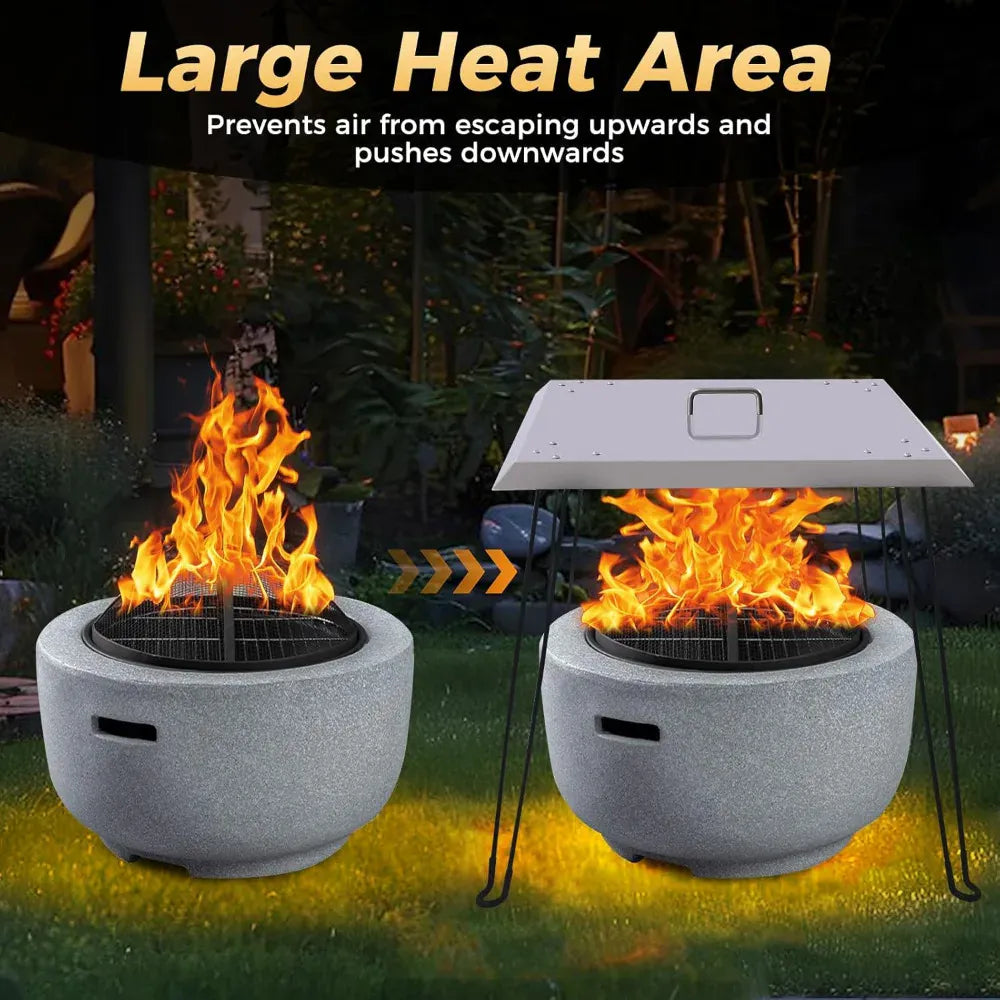 Fire Pit Heat Deflector — Stainless Steel, Foldable, 24” | Pushes Heat Down & Out
