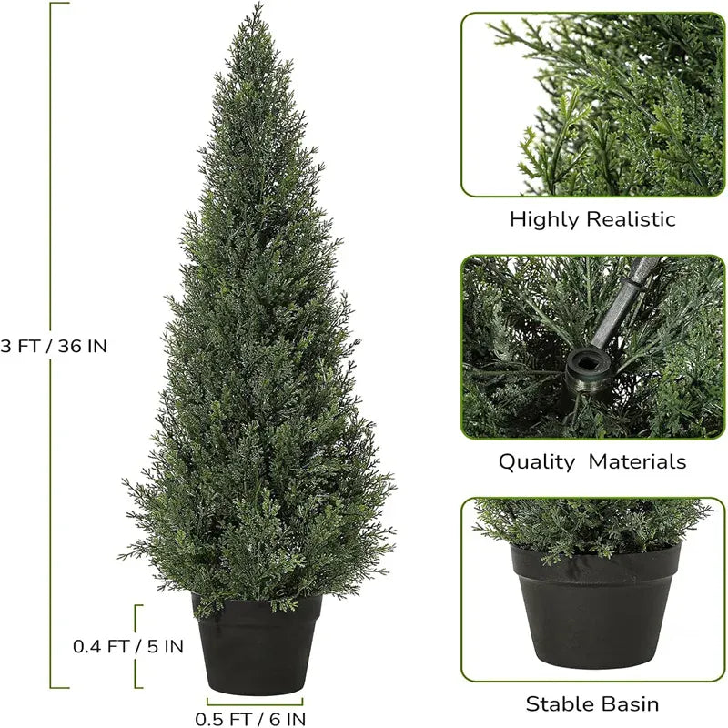 Artificial Cedar Tree | Set of 2 | 3ft, 4ft & 5ft | UV-Resistant Faux Topiary for Garden, Patio & Home