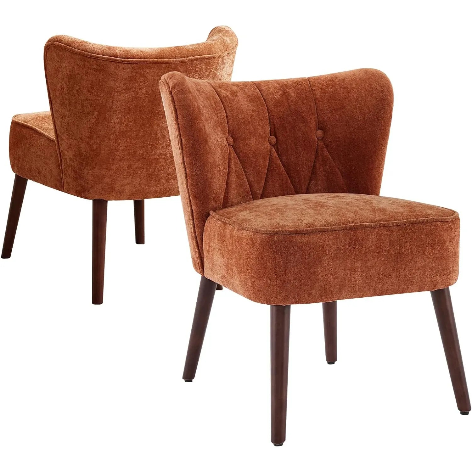 Modern Armless Accent Chair — Tufted Linen Back, Solid Wood Legs, Living Room & Bedroom