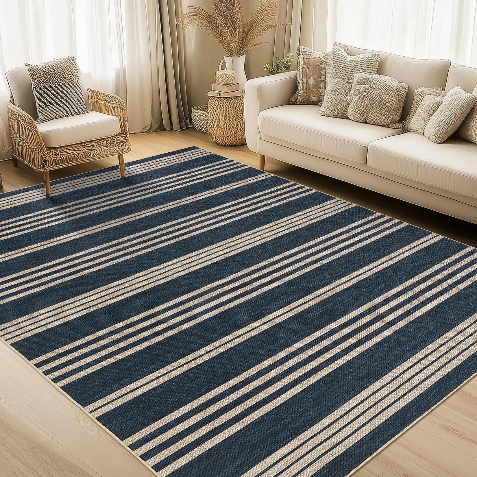 Modern Striped Area Rug — Washable, Ultra-Soft Low Pile with Non-Slip TPR Backing
