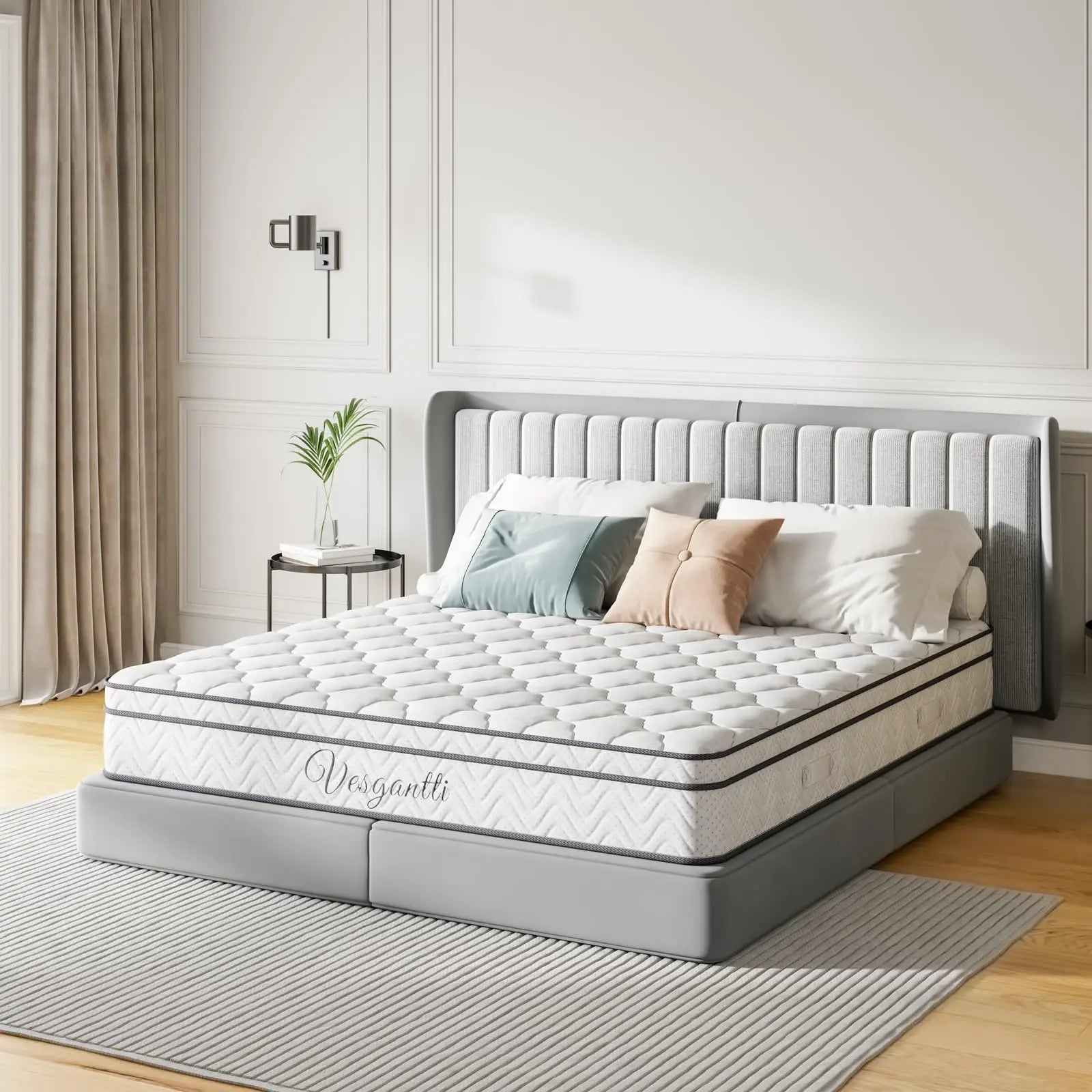 Vesgantti Pro Hybrid Mattress 10.3 Inch — Breathable Foam & Individually Pocketed Springs, Medium, Classic Box Top
