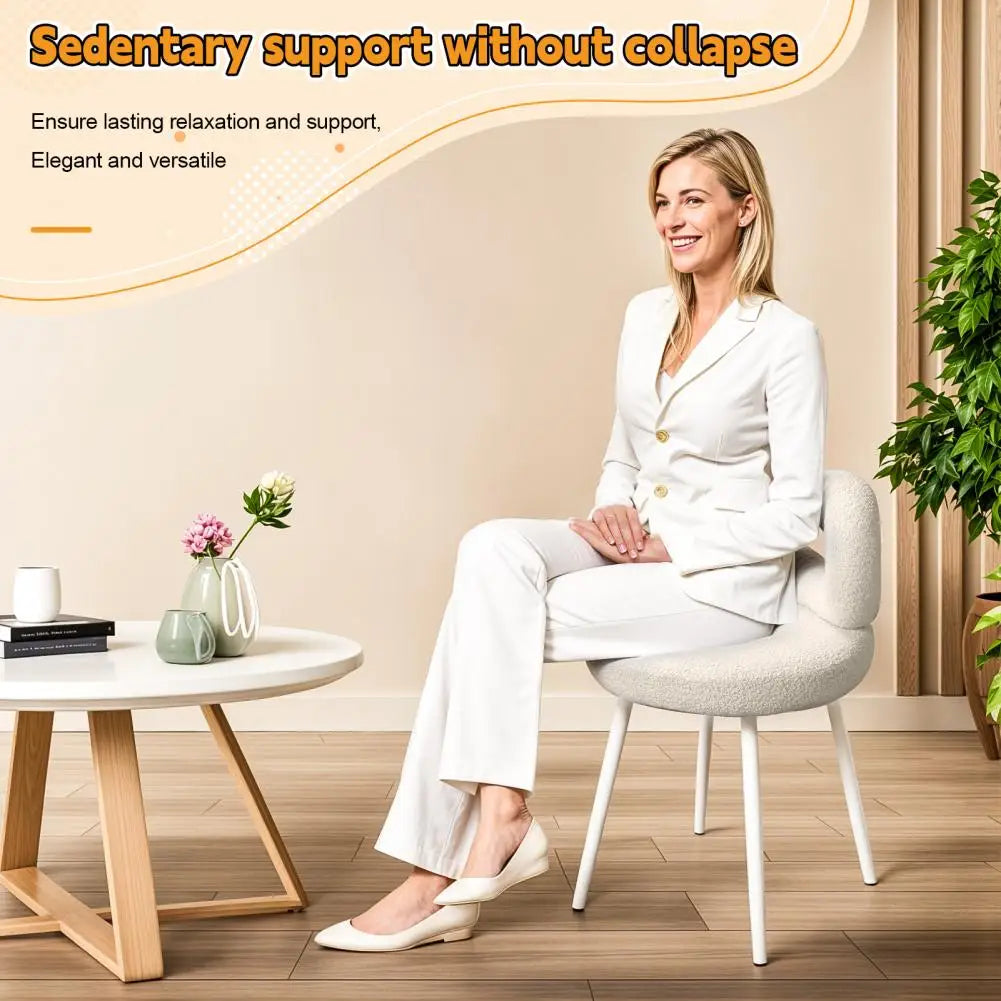 Vanity Stool with Bowknot Backrest — Faux Wool, High-Density Foam, Armless Dressing Chair