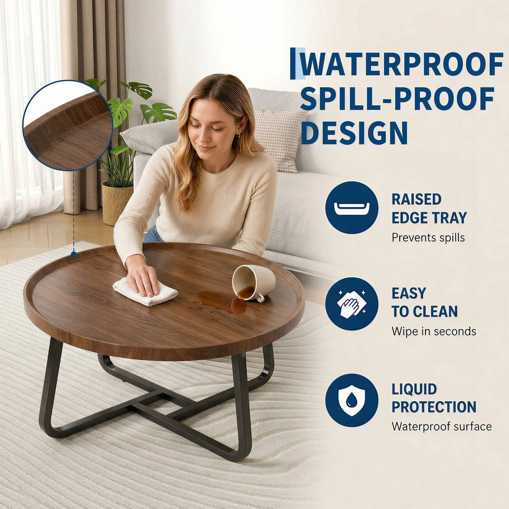 Round Coffee Table — Modern Small Side & End Table with Metal Frame, 50x50x38cm
