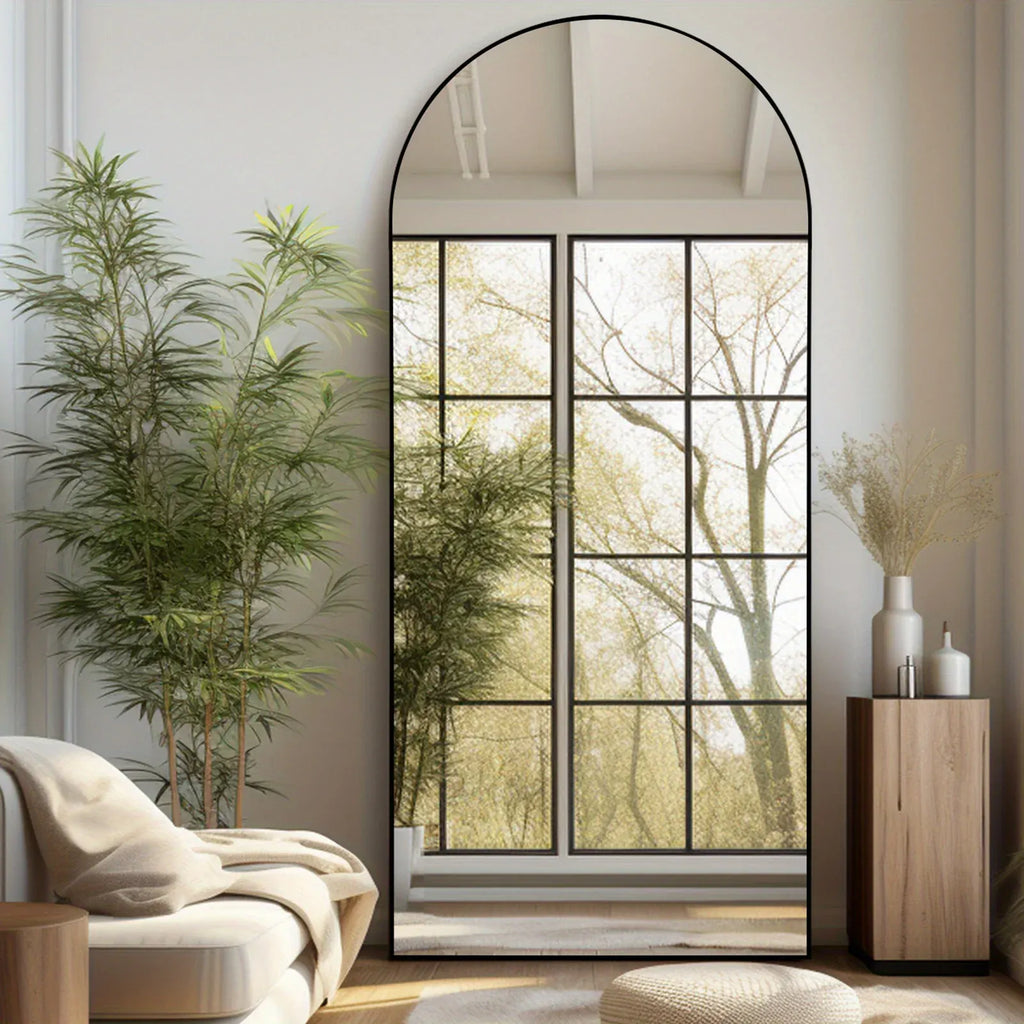 Large Arched Full-Length Mirror — Oversized Floor Standing or Wall Mounted with Polished Glass