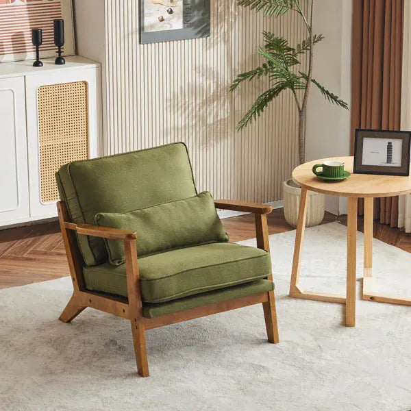 Mid-Century Modern Accent Chair | Oak Wood Frame | Linen-Cotton Upholstery | 4 Colours