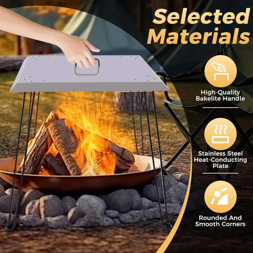 Fire Pit Heat Deflector — Stainless Steel, Foldable, 24” | Pushes Heat Down & Out
