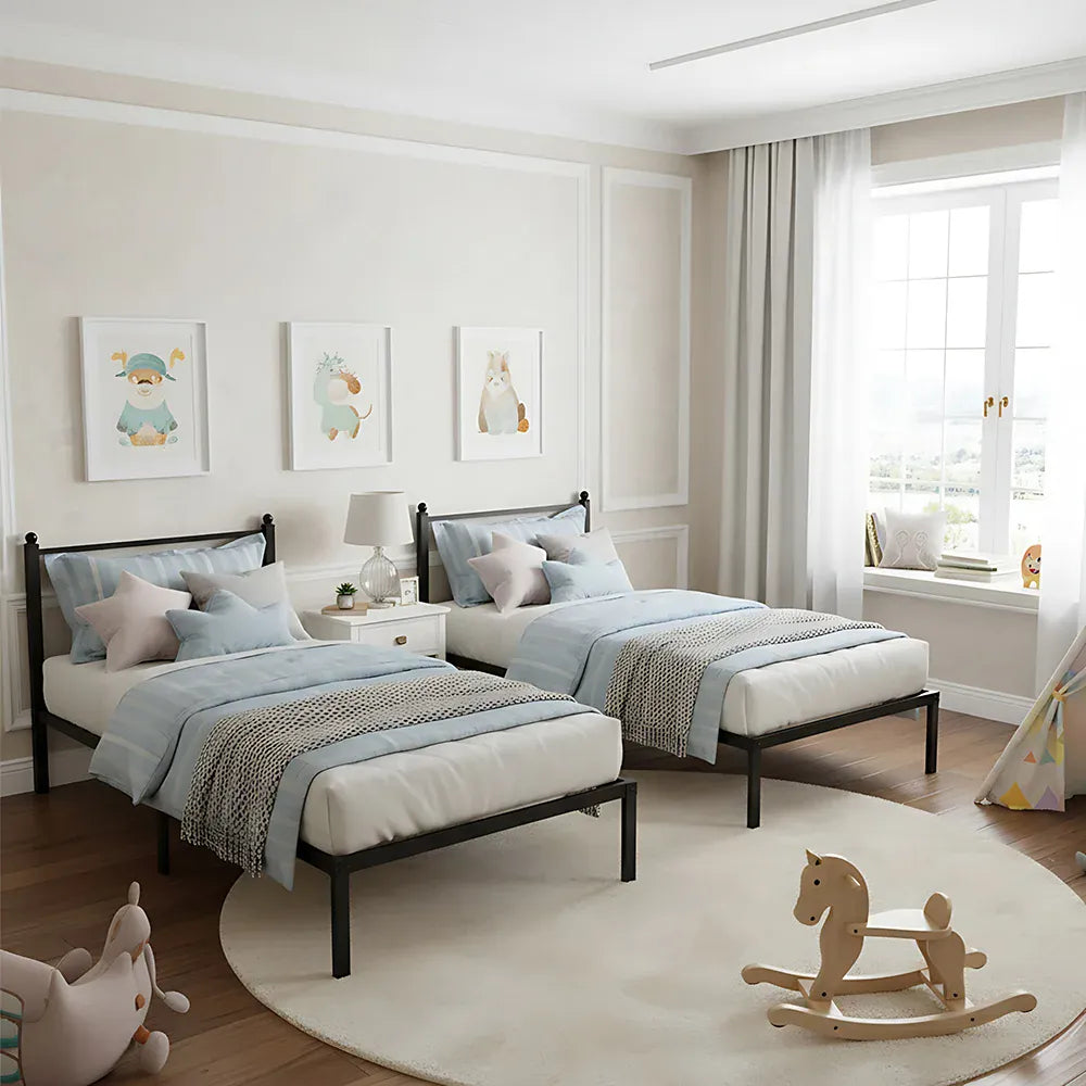3ft1 Single Metal Bed Frame with Headboard — Steel Slats, Underbed Storage, Easy Assembly