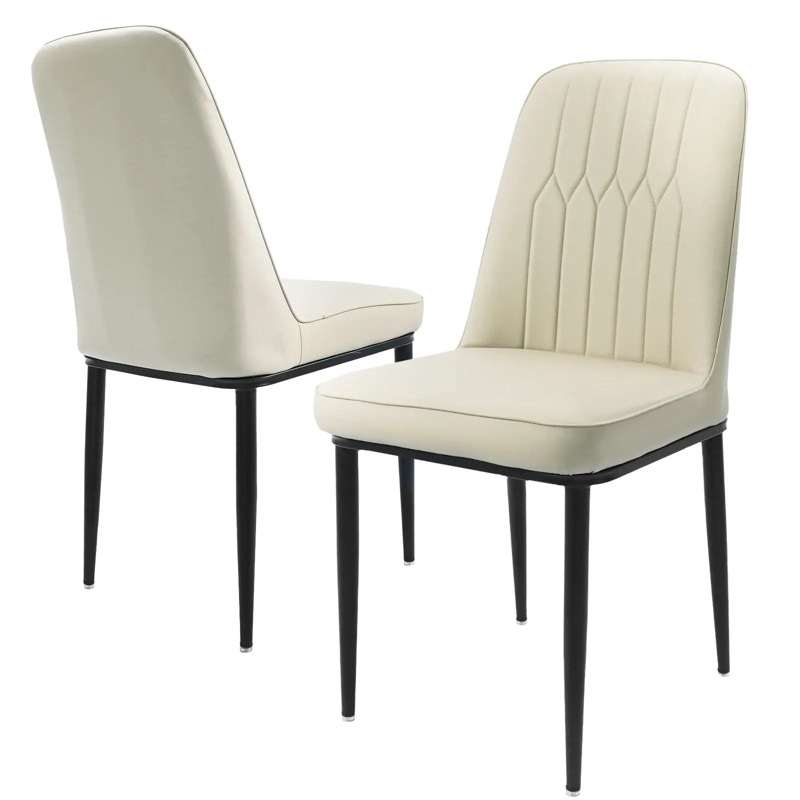 Durrafy Modern High Back Dining Chairs | Set of 2 | Faux Leather | Light Grey & White