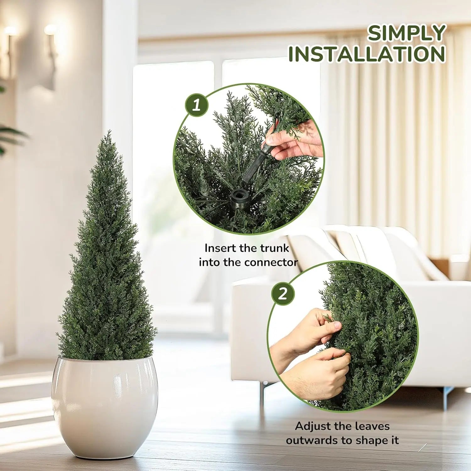 Artificial Cedar Tree | Set of 2 | 3ft, 4ft & 5ft | UV-Resistant Faux Topiary for Garden, Patio & Home