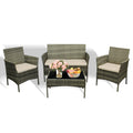 4-Piece Rattan Garden Furniture Set — Sofa, 2 Armchairs & Coffee Table with Cushions