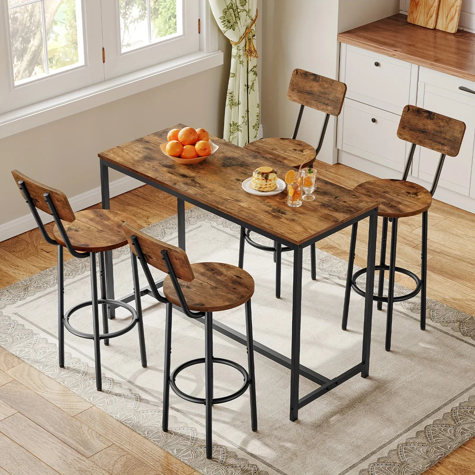 2 Modern Round Bar Stools with Back - Counter Height Bar Chairs Suitable for Kitchen Island, Dining Room, Wood/Metal Frame