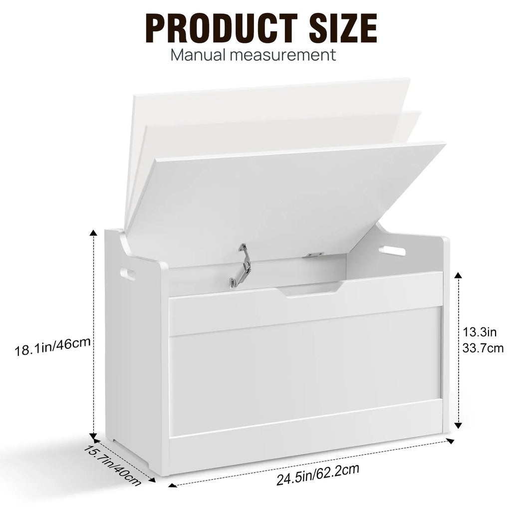Kids Wooden Toy Box & Storage Bench with Lid | Soft-Close Safety Hinges | White MDF