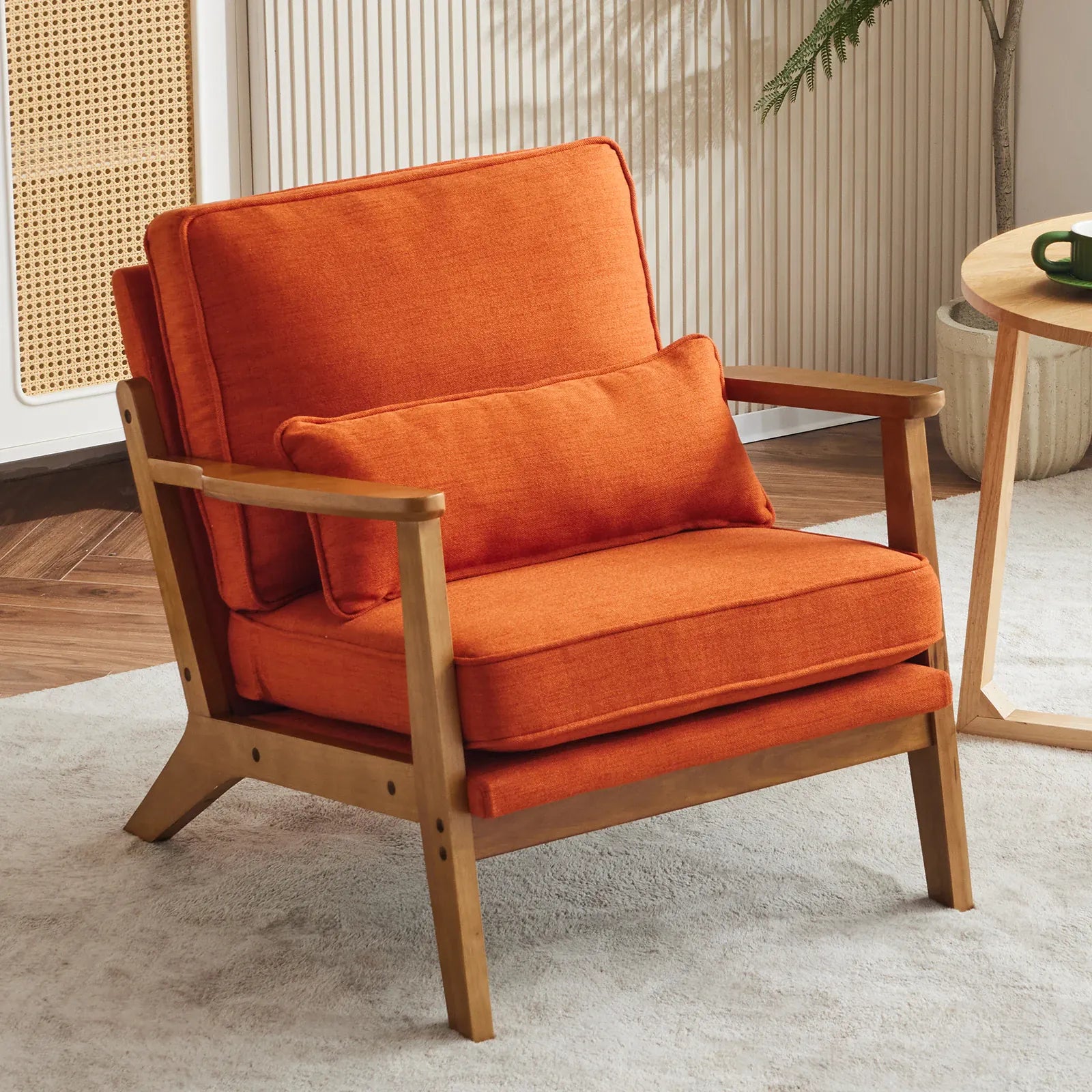 Mid-Century Modern Accent Chair | Oak Wood Frame | Linen-Cotton Upholstery | 4 Colours