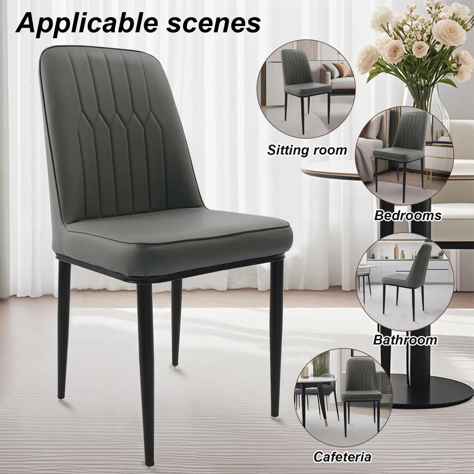 Durrafy Modern High Back Dining Chairs | Set of 2 | Faux Leather | Light Grey & White