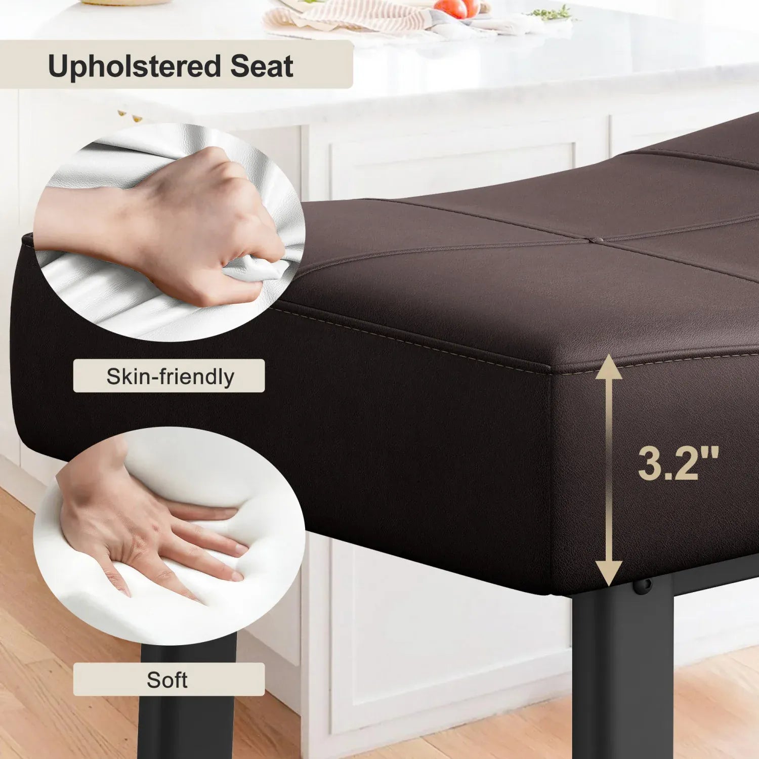 Bar Stools Set of 2 — Backless Saddle Counter Stools in PU Leather for Kitchen & Bar