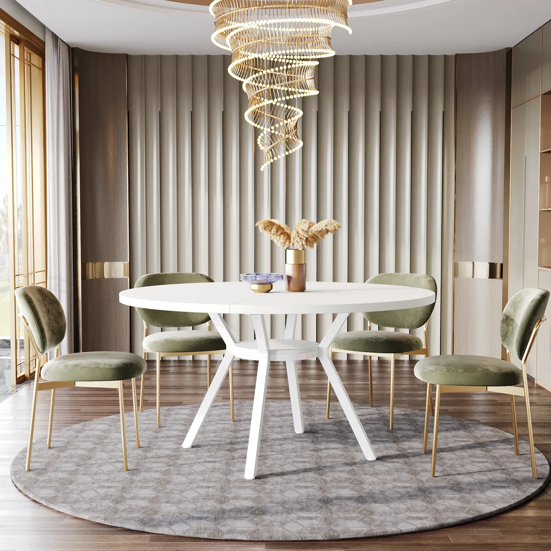 Round Dining Table for 4–6 — 47 Inch Farmhouse Circle Table with Hourglass Metal Base