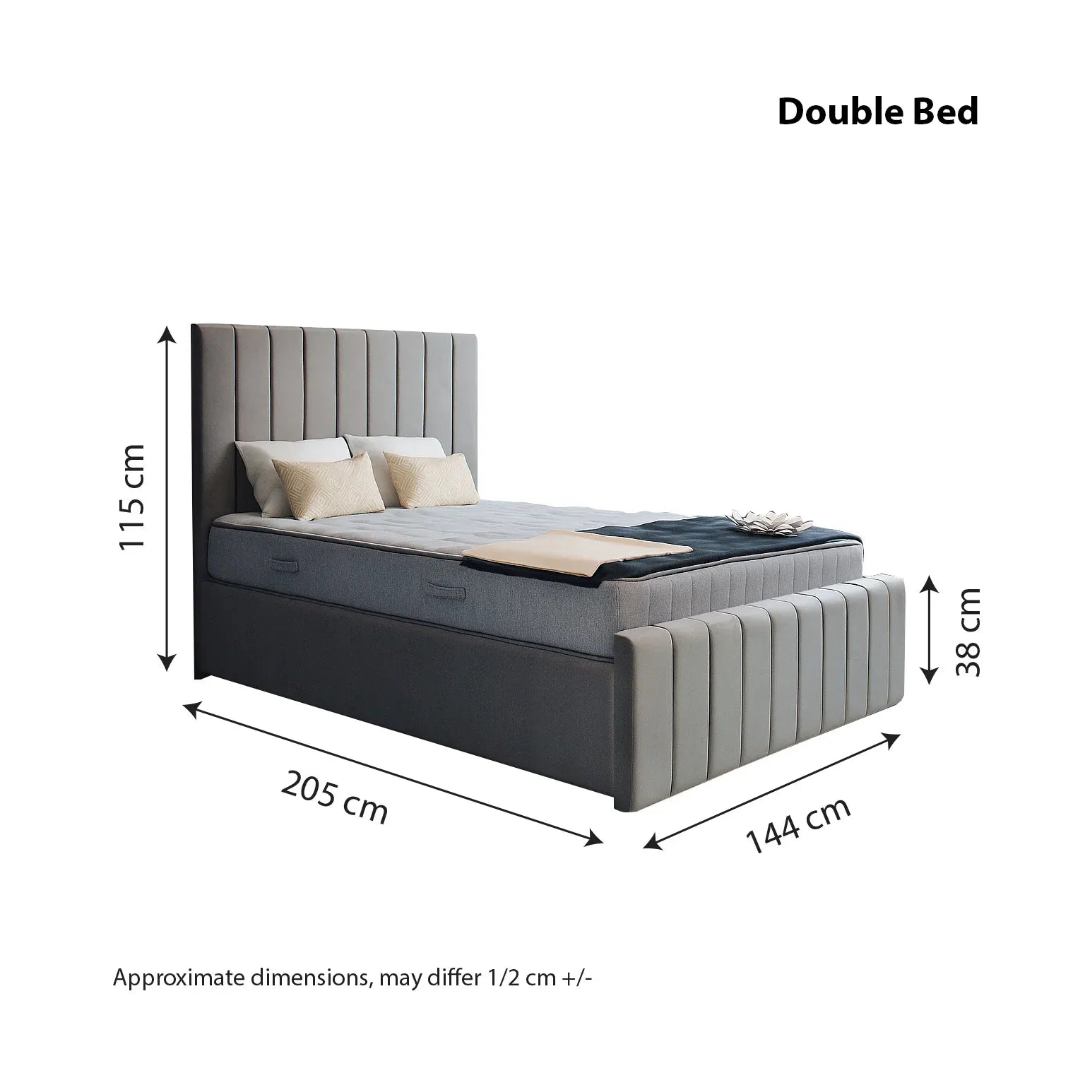 New Ottoman Storage Gas Lift Up Bed Frame Plush Velvet, Black, Cream Grey Double 4ft6 Kingsize 5FT