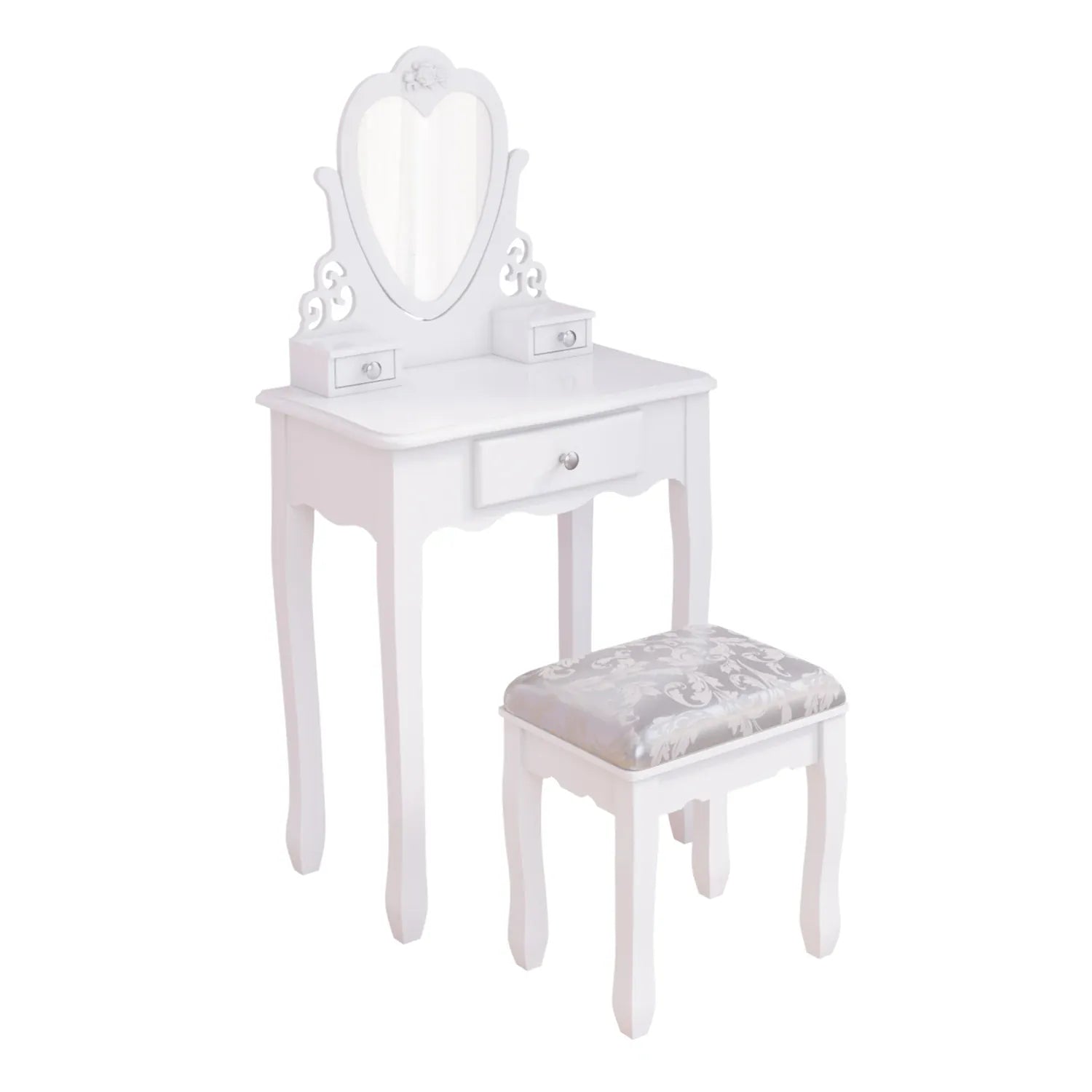 Kids Dressing Table with Heart Mirror & Stool | Girls Vanity Set | Pink & White | Ages 3–9