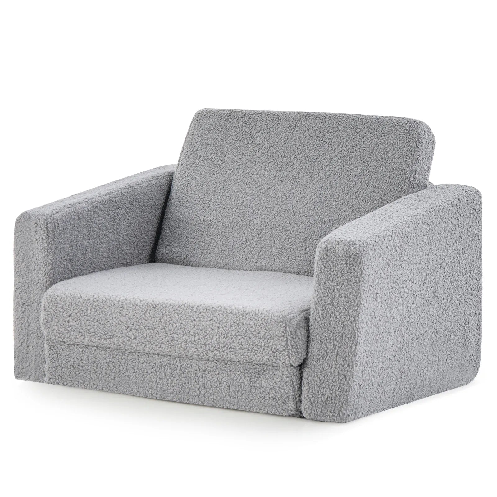 2-in-1 Toddler Fold-Out Sofa & Lounger | Washable Teddy Fleece Cover | Grey