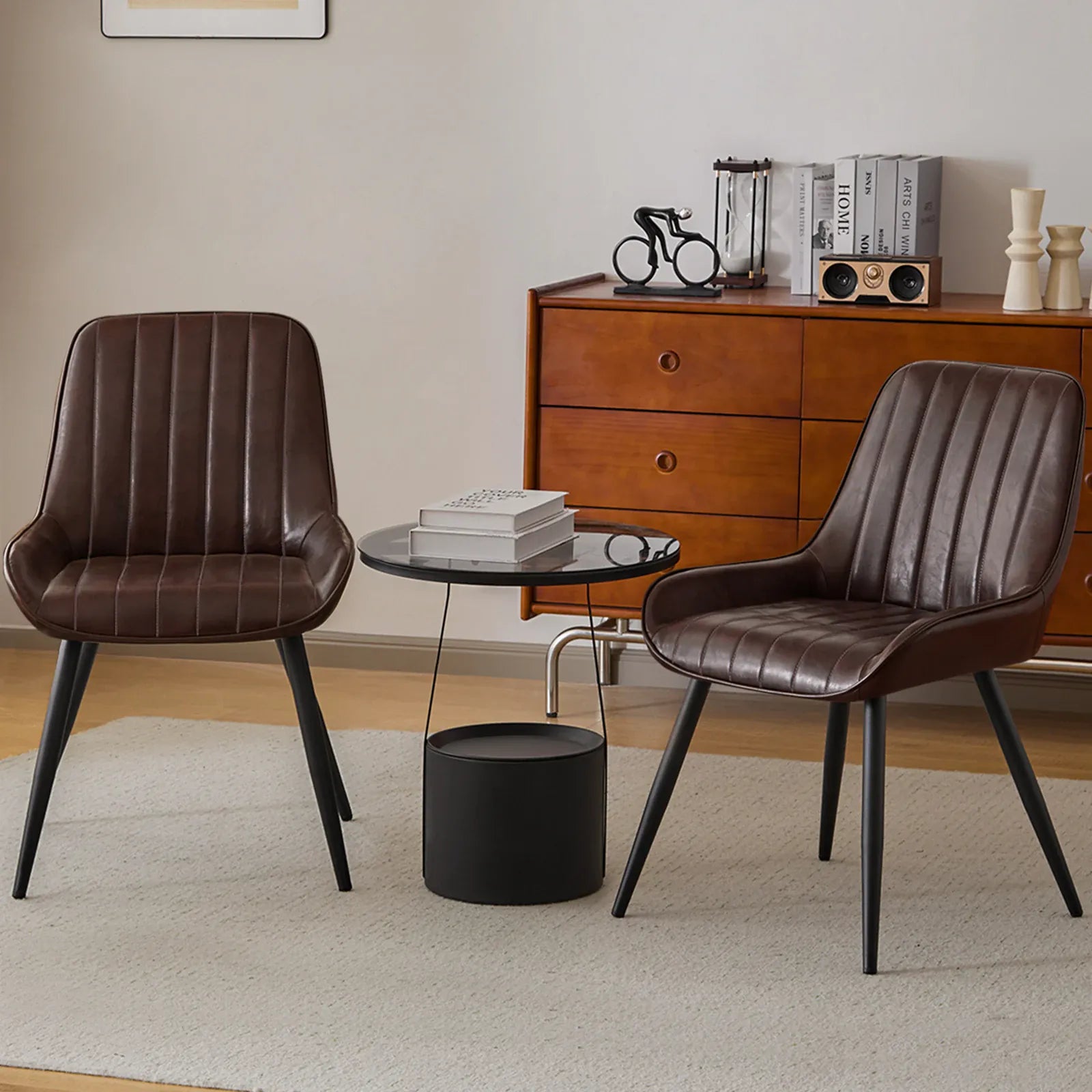 Lestarain Upholstered Dining Chairs | Set of 2 | Faux Leather & Velvet | Metal Legs
