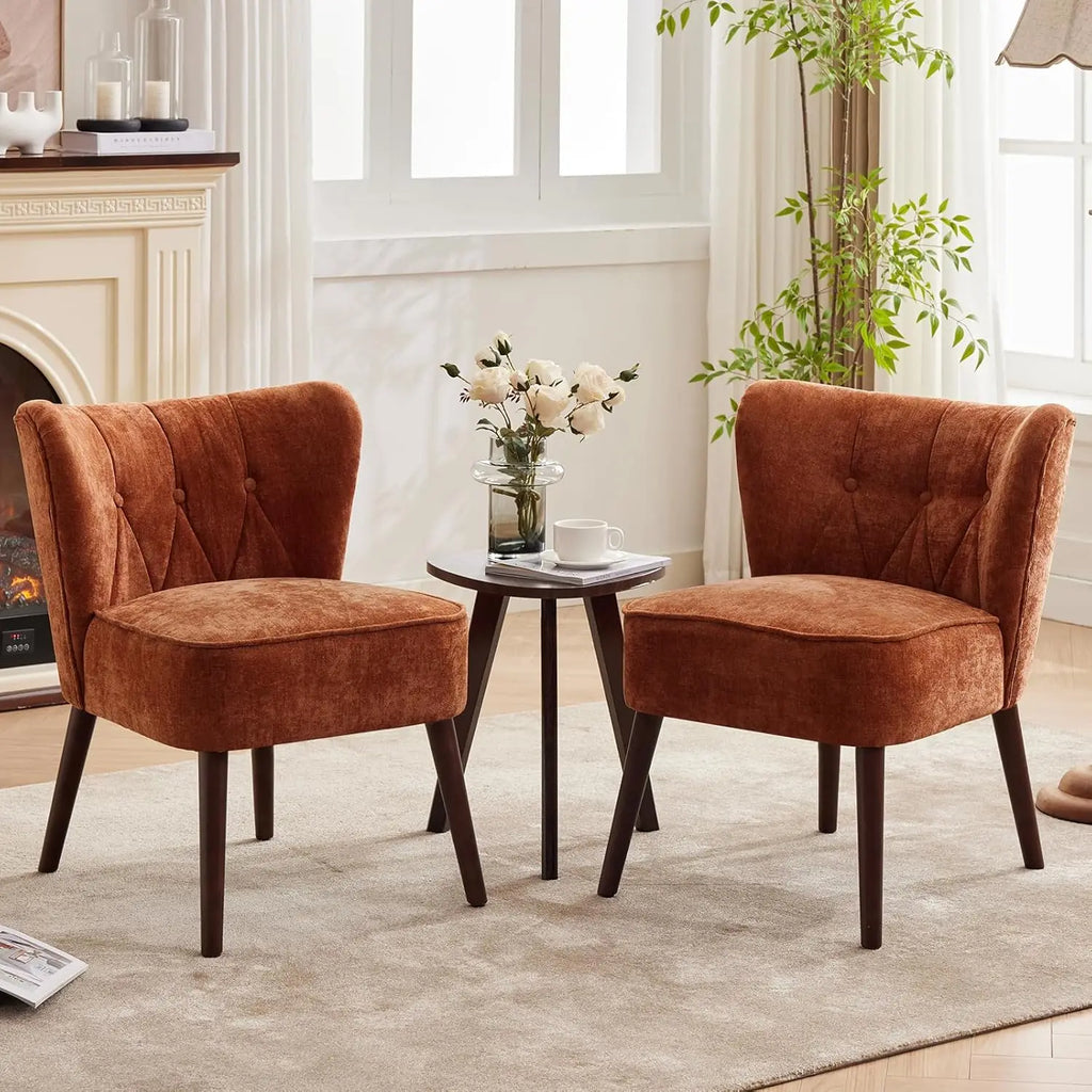 Modern Armless Accent Chair — Tufted Linen Back, Solid Wood Legs, Living Room & Bedroom