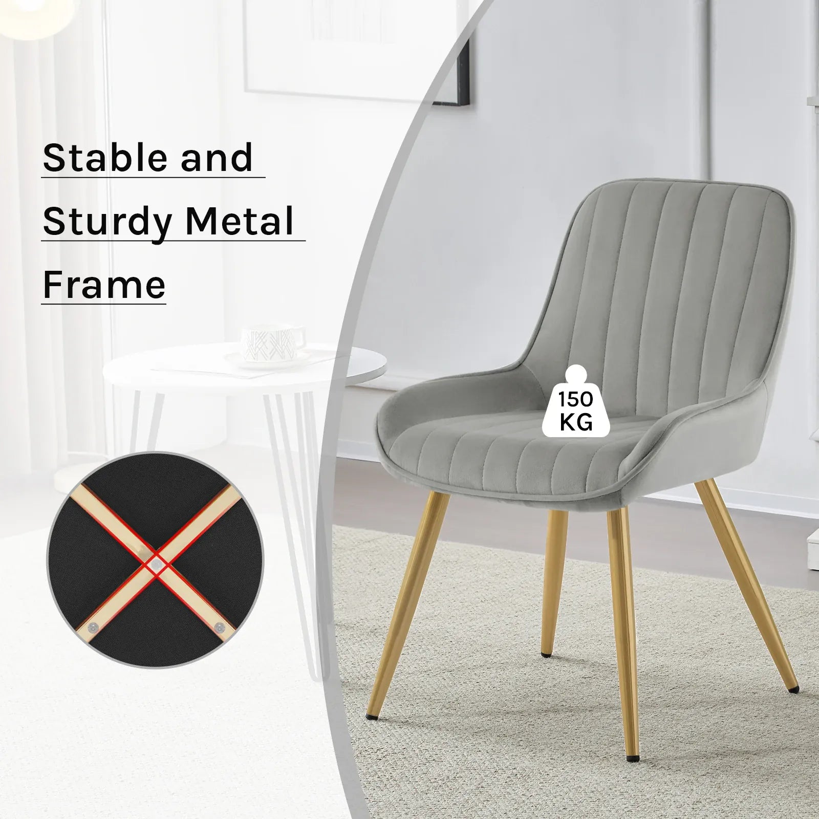 Lestarain Upholstered Dining Chairs | Set of 2 | Faux Leather & Velvet | Metal Legs