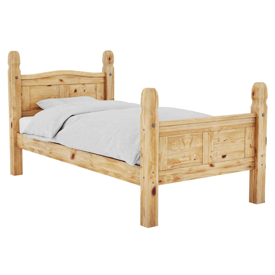 Corona Single Bed Frame | Solid Pine Wood | High or Low Foot End | Rustic Elegance