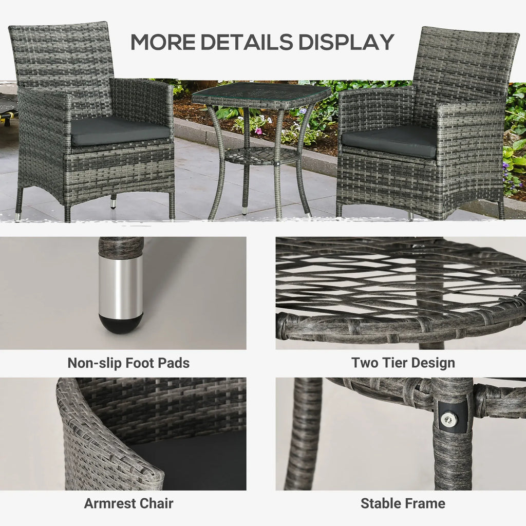 3-Piece Rattan Bistro Set — Wicker Garden Chairs & 2-Tier Coffee Table for Patio & Balcony