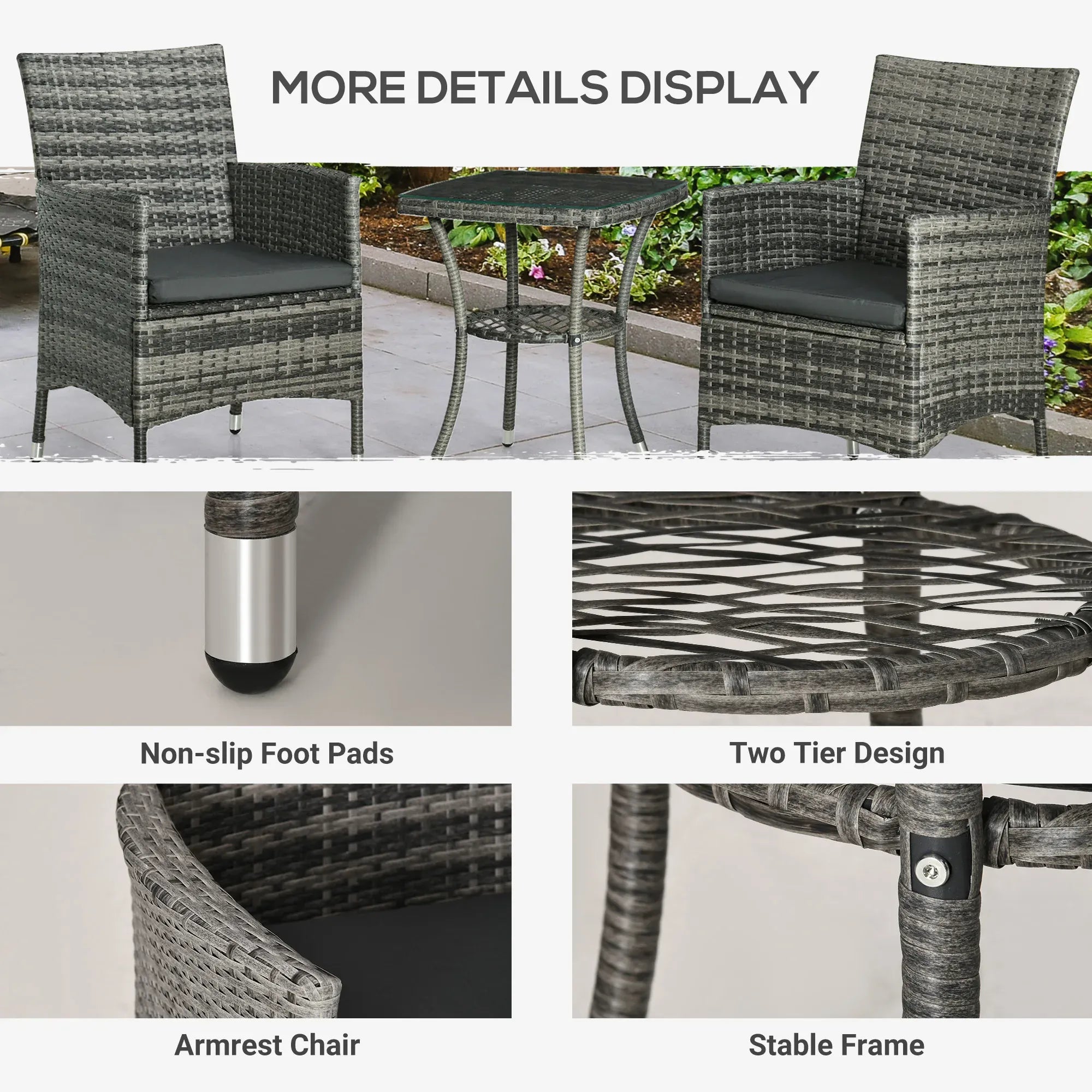 3-Piece Rattan Bistro Set — Wicker Garden Chairs & 2-Tier Coffee Table for Patio & Balcony