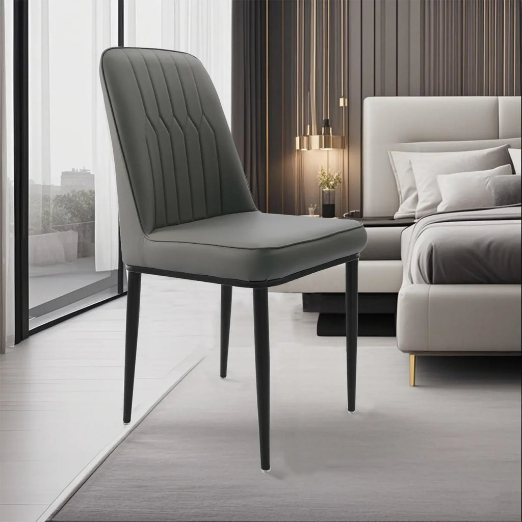 Durrafy Modern High Back Dining Chairs | Set of 2 | Faux Leather | Light Grey & White